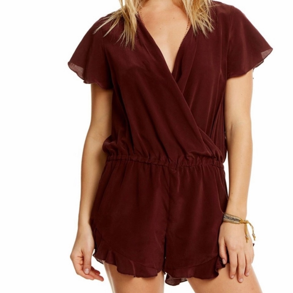 Chaser Silk V-Neck Ruffled Romper Shorts Women’s XS Extra Small Summer